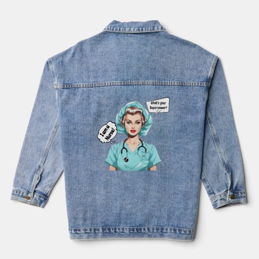 Retro Vintag Super Hero Nurse Denim Jacket Jeansjacke (Rückseite)