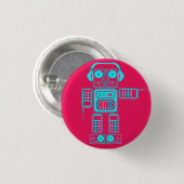 Retro Vintag Toy Robot (blau / rosa) Flair Button (Vorne & Hinten)