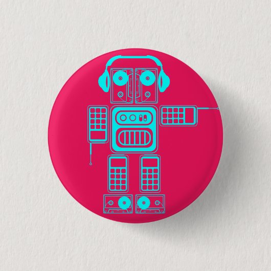 Retro Vintag Toy Robot (blau / rosa) Flair Button (Vorderseite)