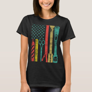 Retro Vintag USA Flag Barbershop Barber Tools Hai T-Shirt