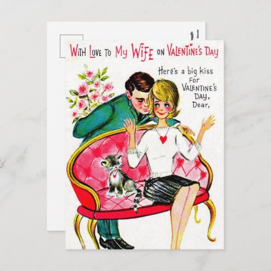 Retro Vintag Valentine Ehefrau Feiertag Postkarte (Vorne/Hinten)