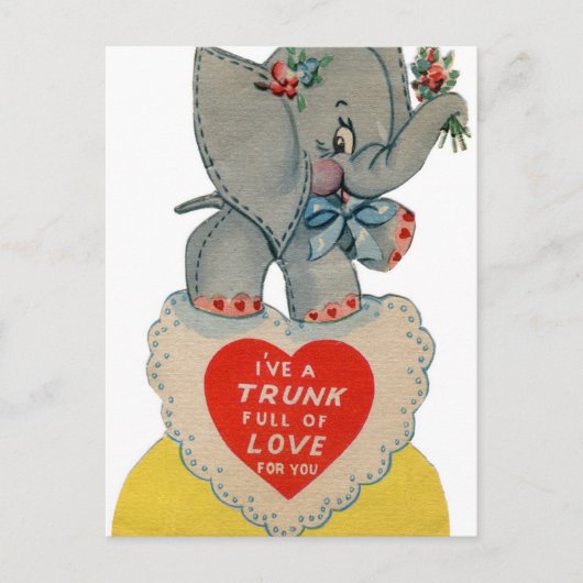 Retro Vintag Valentine Elefant Urlaub Postkarte (Vorderseite)