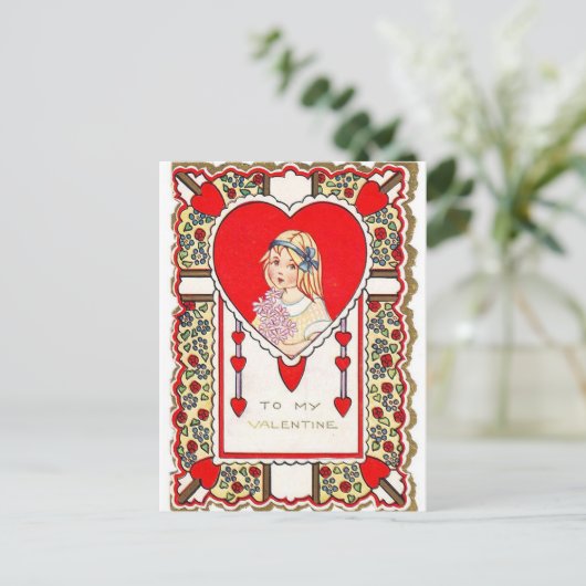 Retro Vintag Valentine Feiertagspostkarte (Stehend Vorderseite)
