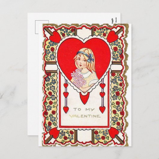 Retro Vintag Valentine Feiertagspostkarte (Vorne/Hinten)