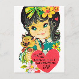 Retro Vintag Valentine Girl Cat Holiday Postkarte