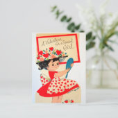 Retro Vintag Valentine Girl Feiertagspostkarte (Stehend Vorderseite)