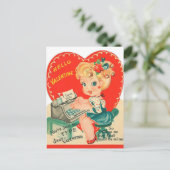 Retro Vintag Valentine Girl Postkarte (Stehend Vorderseite)
