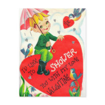 Retro Vintag Valentine Holiday Dusche Postkarte