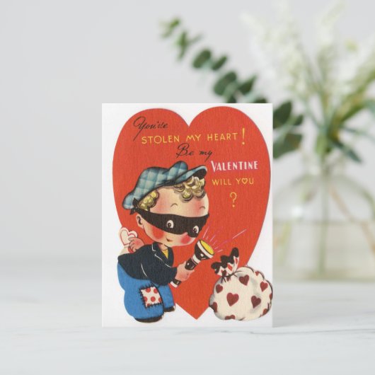 Retro Vintag Valentine Holiday Postkarte (Stehend Vorderseite)