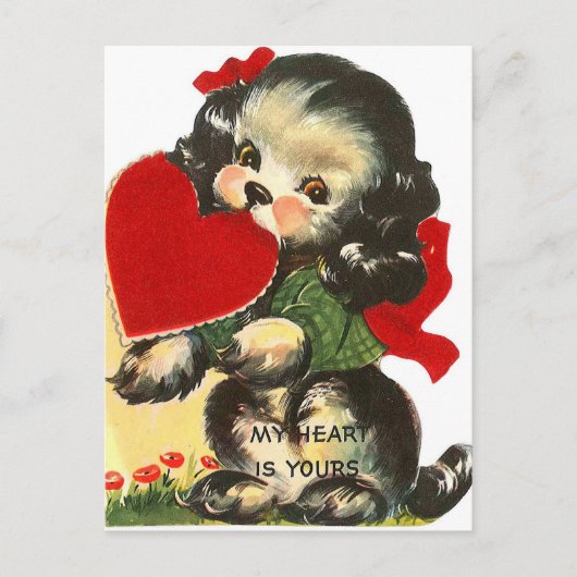 Retro Vintag Valentine Hund Holiday Postkarte (Vorderseite)