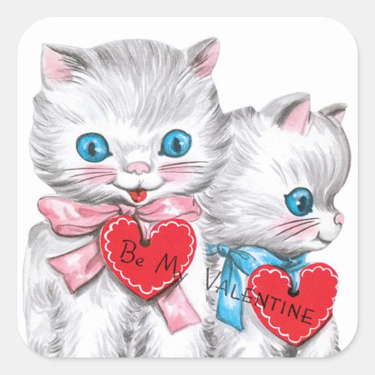 Retro Vintag Valentine Katzen Holiday Aufkleber (Vorderseite)