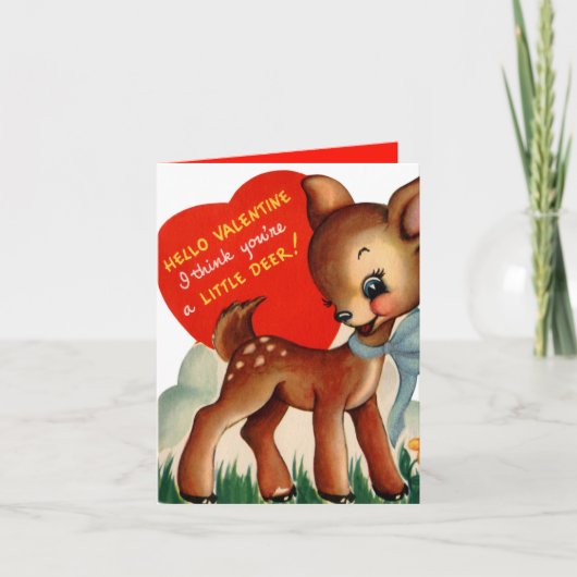 Retro Vintag Valentine Reh füttern Feiertagskarte (Vorderseite)