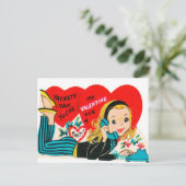 Retro Vintag Valentine Telefonmädchen Postkarte (Stehend Vorderseite)