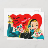 Retro Vintag Valentine Telefonmädchen Postkarte (Vorne/Hinten)
