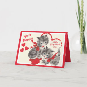 Retro Vintag Valentine's Day Kätzchen Personalisie Feiertagskarte
