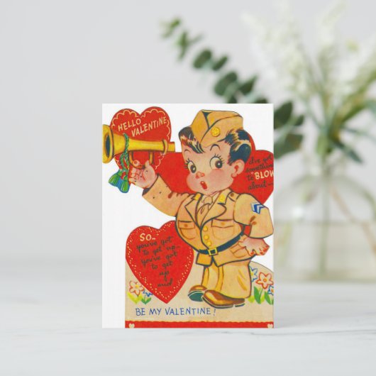 Retro-Vintag Valentinsoldat Feiertagspostkarte (Stehend Vorderseite)