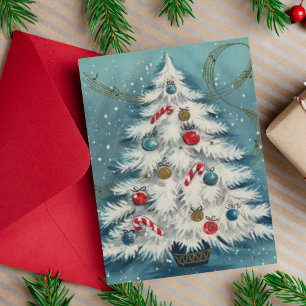 Retro Vintage 1950er Jahre Weiße Weihnachtsbaum Be Feiertagskarte