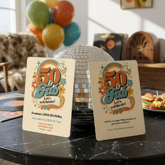 Retro Vintage 50 & Fab 50. Geburtstagsfeier Einladung