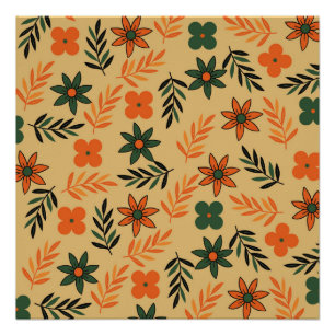Retro-Vintage-70er-Blumen-Blumen-Blatt-Muster Poster
