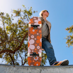 Retro Vintage 70er Daisy Orange Personalisiert Skateboard
