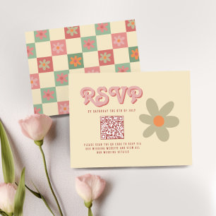 Retro Vintage 70er Hochzeit QR RSVP Karte