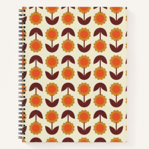 Retro Vintage 70er Jahre Blumenmuster Orange und B Notizblock