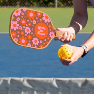 Retro Vintage 70er Jahre Blumenmuster personalisie Pickleball Schläger