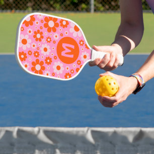 Retro Vintage 70er Jahre Gänseblümchen Orange Rosa Pickleball Schläger