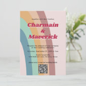 Retro Vintage 70er Jahre Rainbow Foto Wedding Einladung (Stehend Vorderseite)