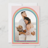 Retro Vintage 70er Jahre Rainbow Foto Wedding Einladung (Rückseite)