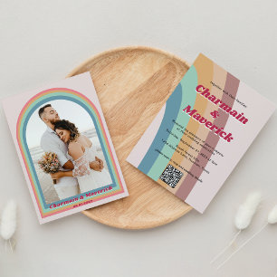 Retro Vintage 70er Regenbogen-Foto-Hochzeit Einladung
