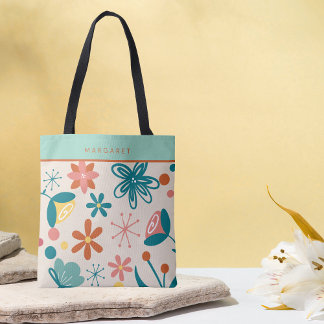 Retro-Vintage-Abstraktes Muster Floral Salbeigrün Tasche
