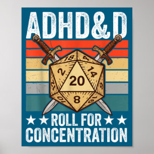 Retro Vintage Adhd&d Würfeln Für Konzentration Poster