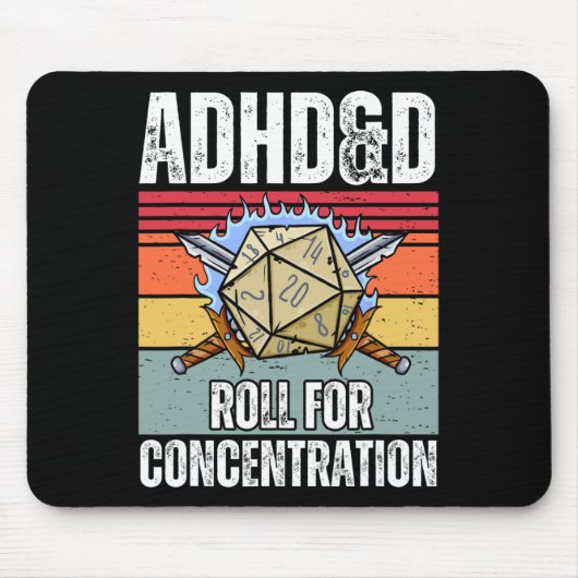 Retro Vintage Adhdandd Roll Für Konzentration Lust Mousepad (Vorne)
