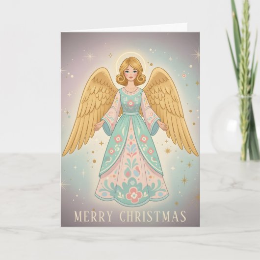 Retro Vintage Angel Glow Christmas Feiertagskarte (Vorderseite)