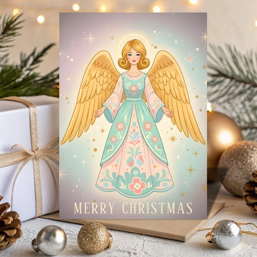 Retro Vintage Angel Glow Christmas Feiertagskarte