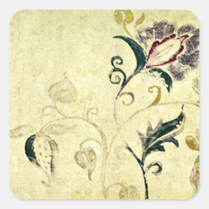 Retro Vintage Antik Blumen Pergament individuell Quadratischer Aufkleber