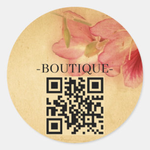 Retro Vintage Antik Blumen Pergament QR Code Runder Aufkleber