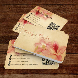 Retro Vintage Antik Blumen Pergament QR Code Visitenkarte