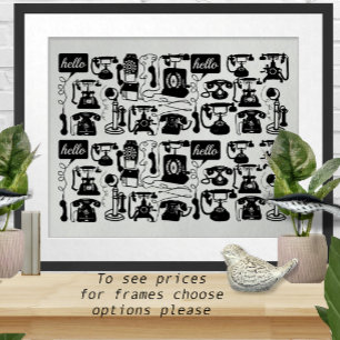Retro Vintage Antik Schwarz Telefon Muster Grau Poster