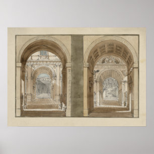 Retro Vintage-Architekturzeichnung Torbögen Poster