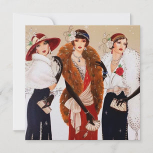 retro Vintage Art Deco Damen Nachricht hinzufügen Feiertagskarte
