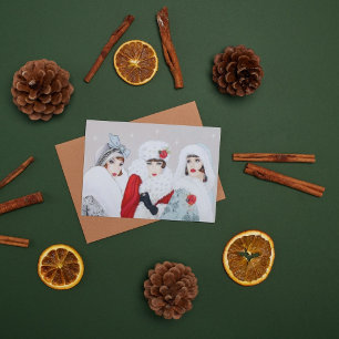 Retro-Vintage-Art-Deco-Damen-Weihnachtsfeier Feiertagskarte