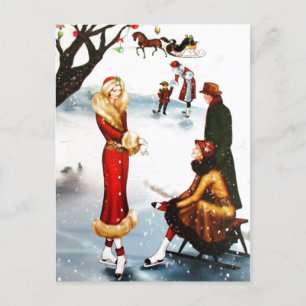 Retro-Vintage-Art-Deco-Weihnachtsmenschen-Postkart Feiertagspostkarte