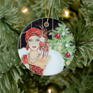 retro-vintage Art Deco Weihnachtszugabe Keramik Ornament