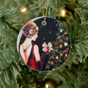 retro-vintage Art Deco Weihnachtszugabe Keramik Ornament
