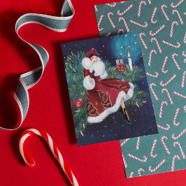Retro Vintage art Deko Lady Weihnachtskarte Feiertagskarte