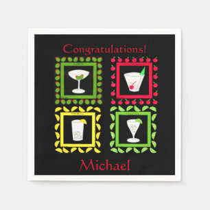 Retro-Vintage-Art Martini, Old Fashioned, Highball Serviette
