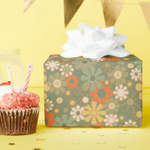Retro-Vintage-Ästhetik 70er Jahre Blumenmuster Geschenkpapier