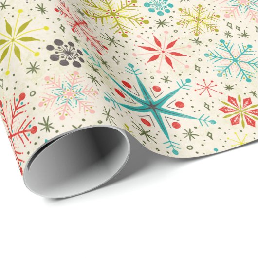 Retro Vintage atomare Weihnachtsschneeflocken Geschenkpapier (Rolleneckpunkt)